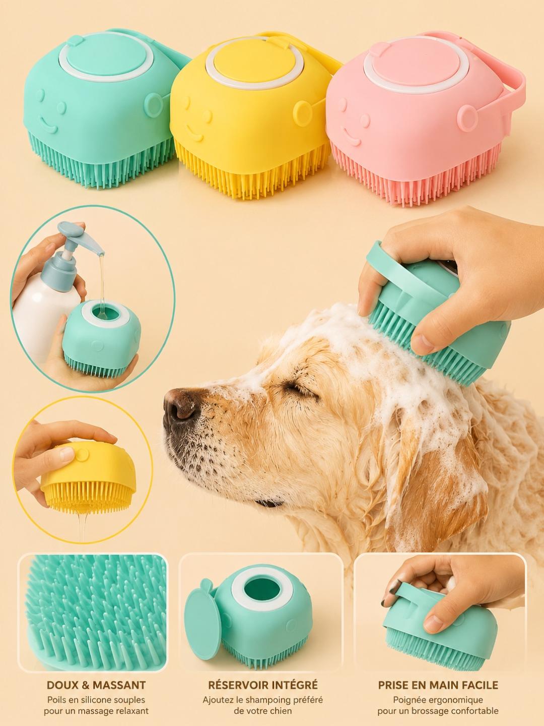 Brosse de Bain en Silicone pour Chien — Avec Réservoir de Shampoing