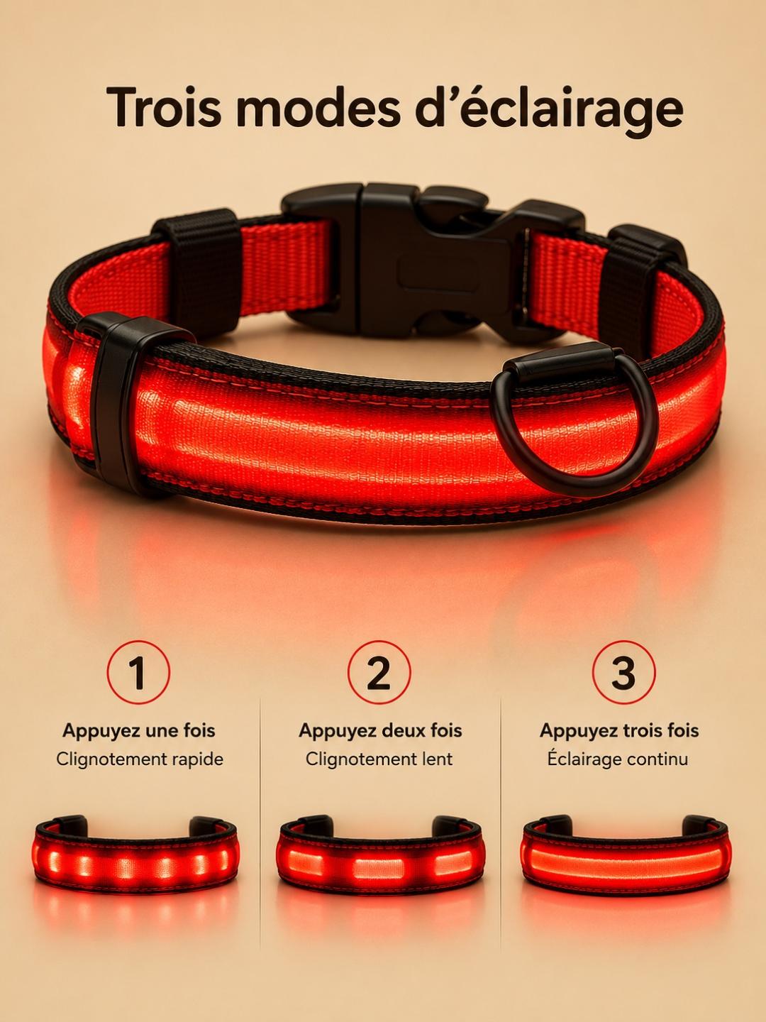 Collier LED Réfléchissant pour Chien — Sécurité Nocturne*