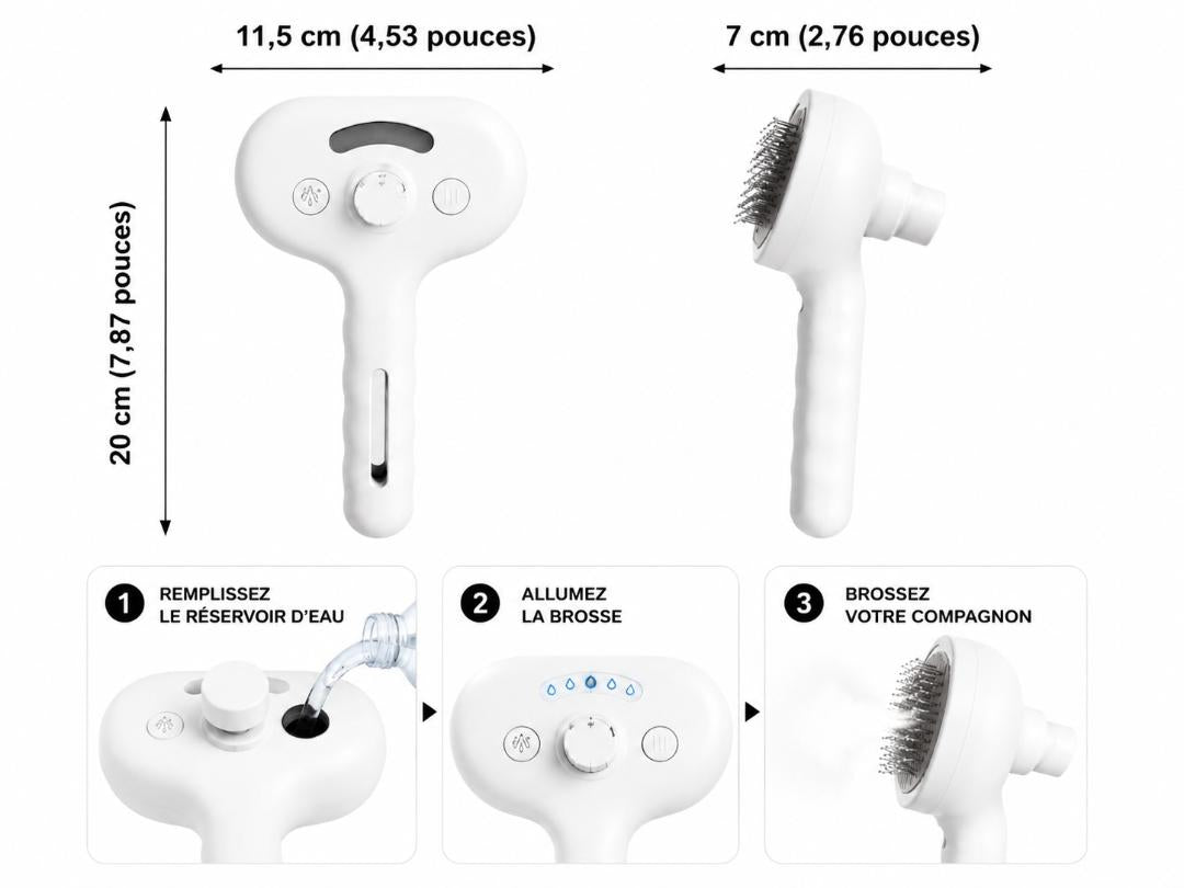 Brosse Vapeur Massage pour Chien et Chat — Peigne Spray Doux & Démêlant