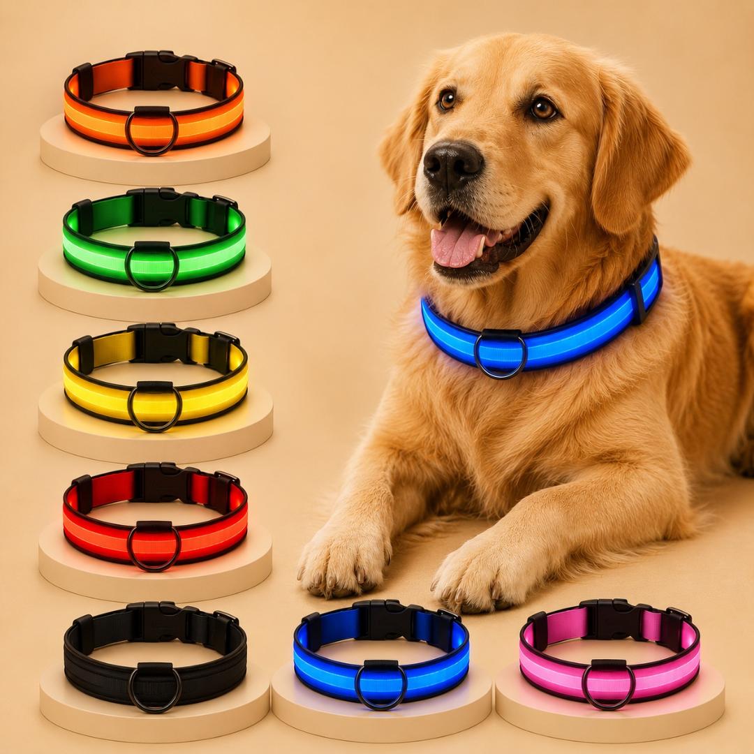 Collier LED Réfléchissant pour Chien — Sécurité Nocturne*
