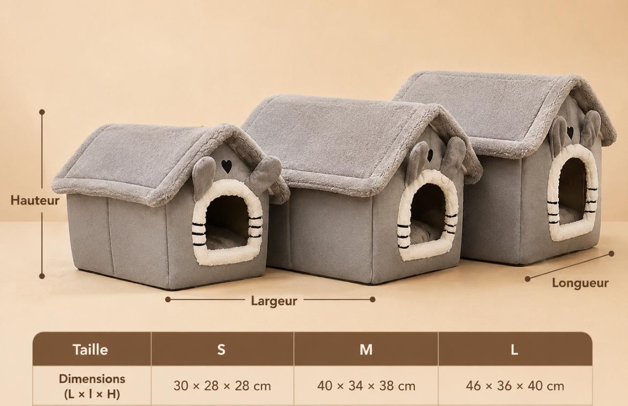 Panier - Tente Maison Douillette pour Chien & Chat — Coussin Lavable | 4 Saisons
