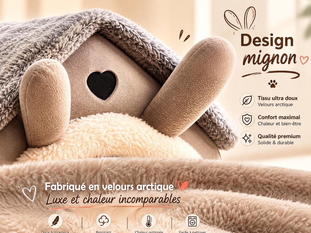 Panier - Tente Maison Douillette pour Chien & Chat — Coussin Lavable | 4 Saisons