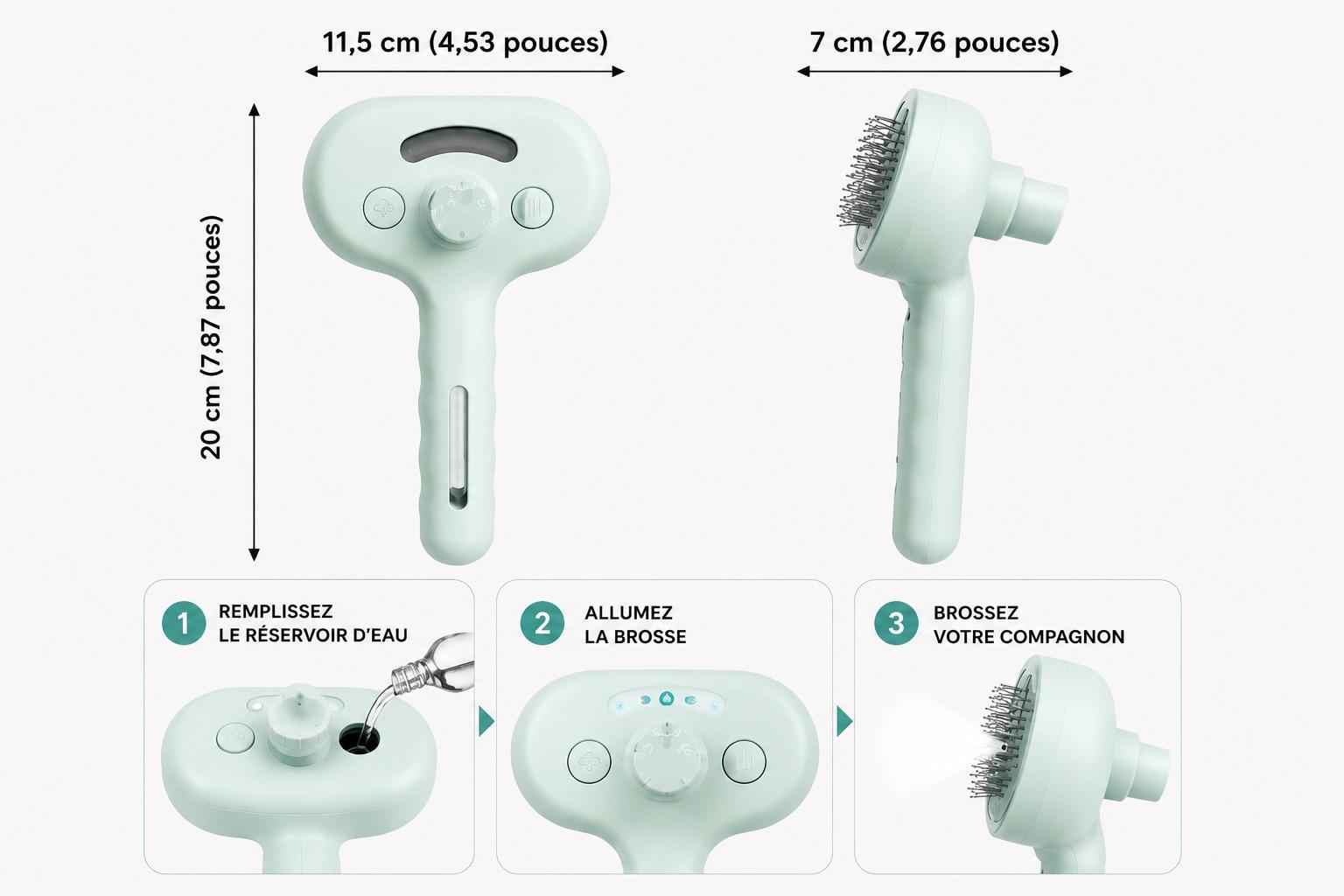 Brosse Vapeur Massage pour Chien et Chat — Peigne Spray Doux & Démêlant
