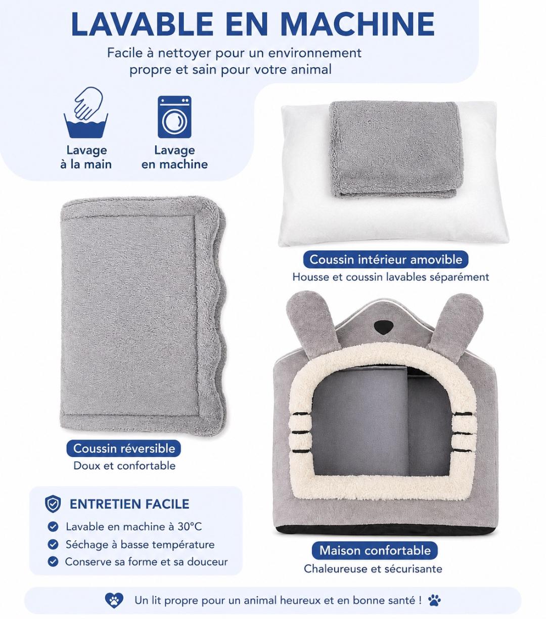 Panier - Tente Maison Douillette pour Chien & Chat — Coussin Lavable | 4 Saisons